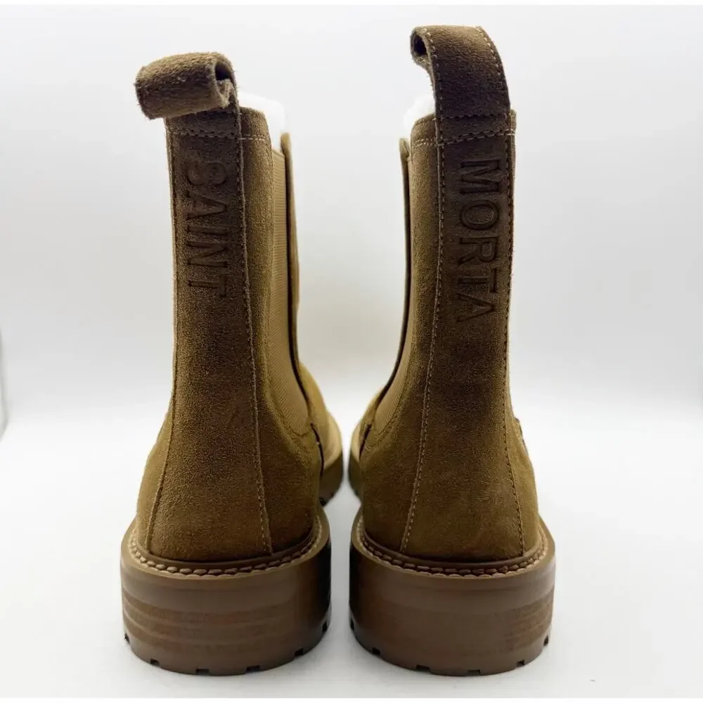 Saint Morta Men's Chunky Chelsea Boots Size 10 EU 44 Tan Camel Suede NIB